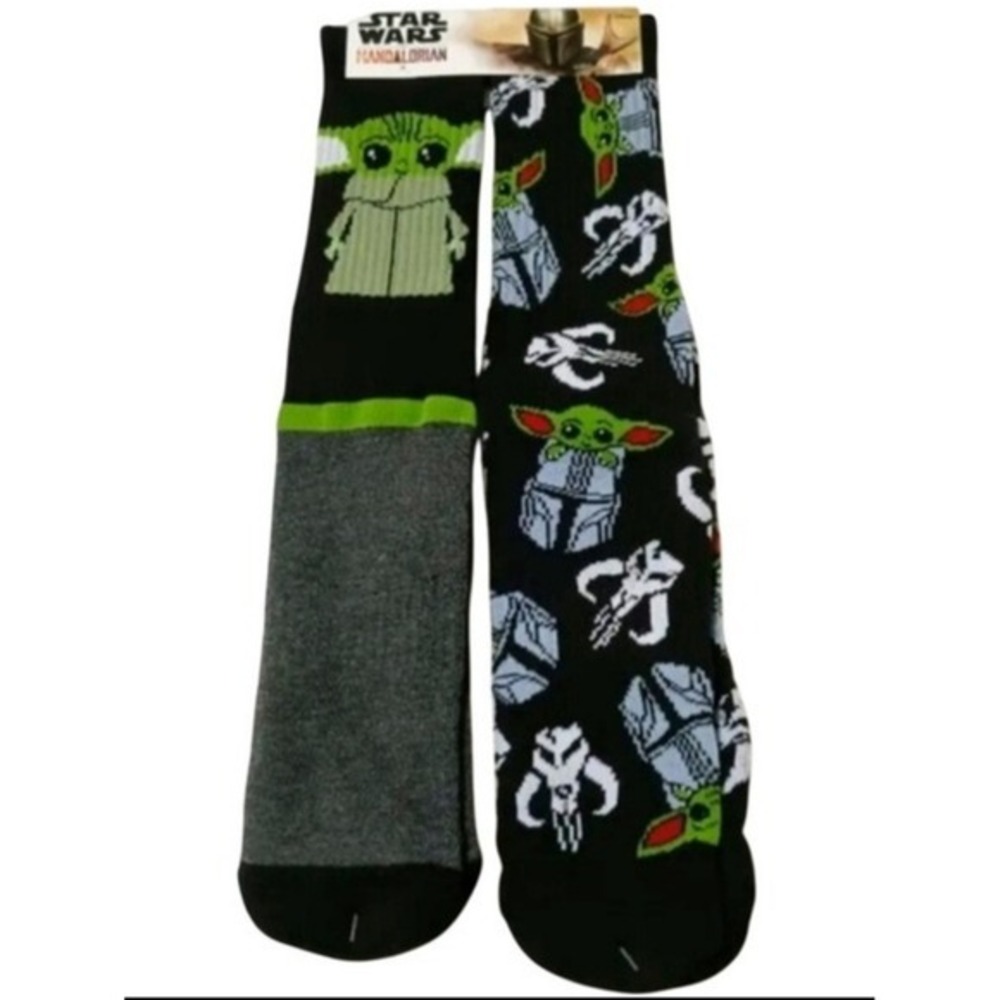 Star Wars Mandalorian‎ Grogu Baby Yoda Sock Set Long Crew Socks Black Green